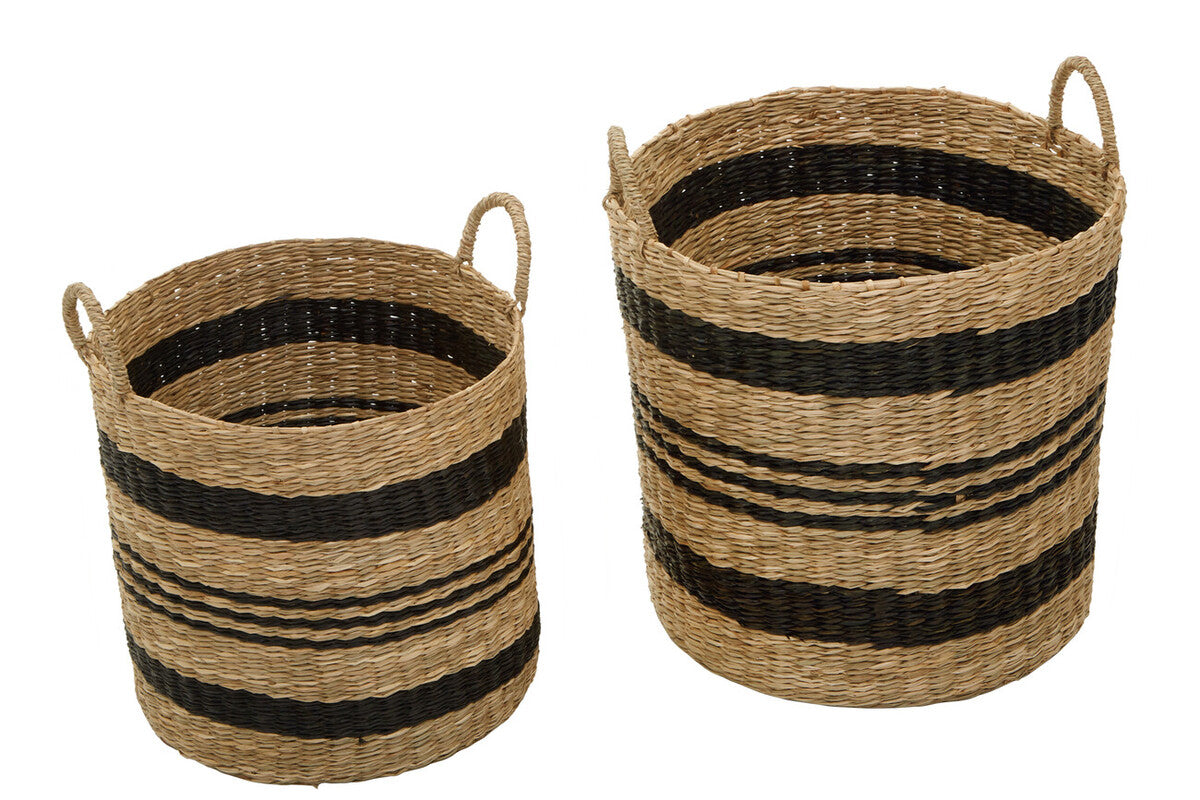 Arles Black and Natural Seagrass Set of 2 Storage Baskets