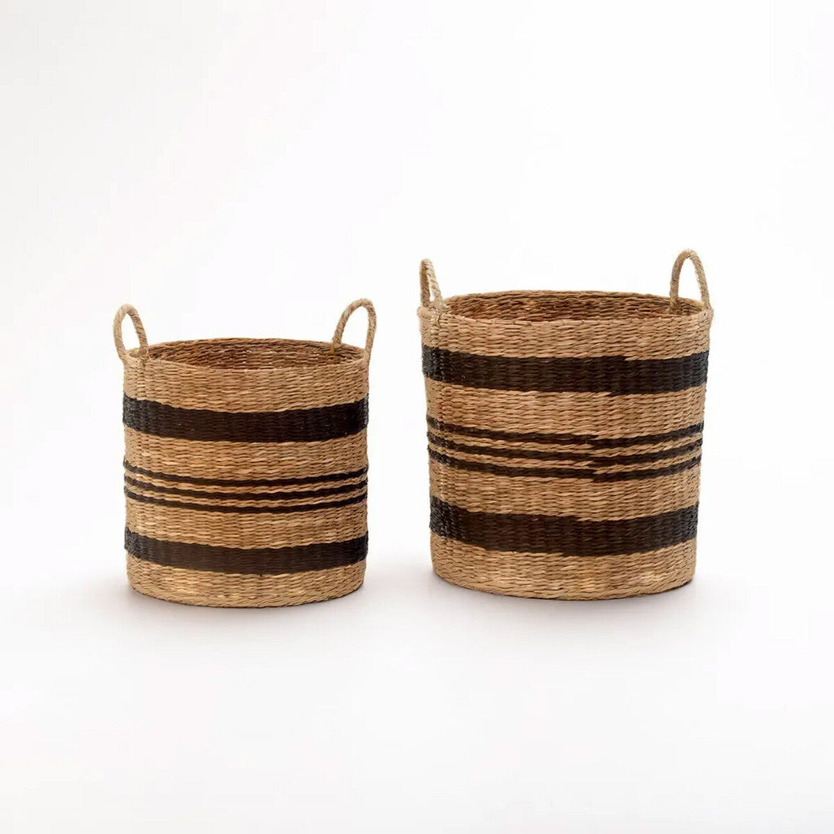 Arles Black and Natural Seagrass Set of 2 Storage Baskets