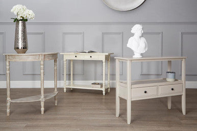 Heritage Ivory Wooden 2 Drawer Console Table with Lower Shelf