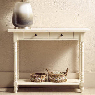 Heritage Ivory Wooden 2 Drawer Console Table with Lower Shelf