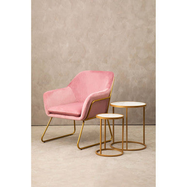 Colva White Marble Set of 2 Nesting Tables with Gold Finish Base