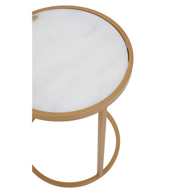 Colva White Marble Set of 2 Nesting Tables with Gold Finish Base