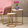 Colva White Marble Set of 2 Nesting Tables with Gold Finish Base