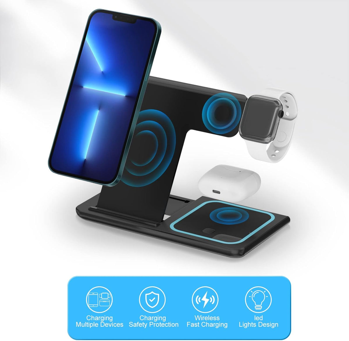 3-in-1 Wireless Charging Station – Phone, Watch & Earbuds