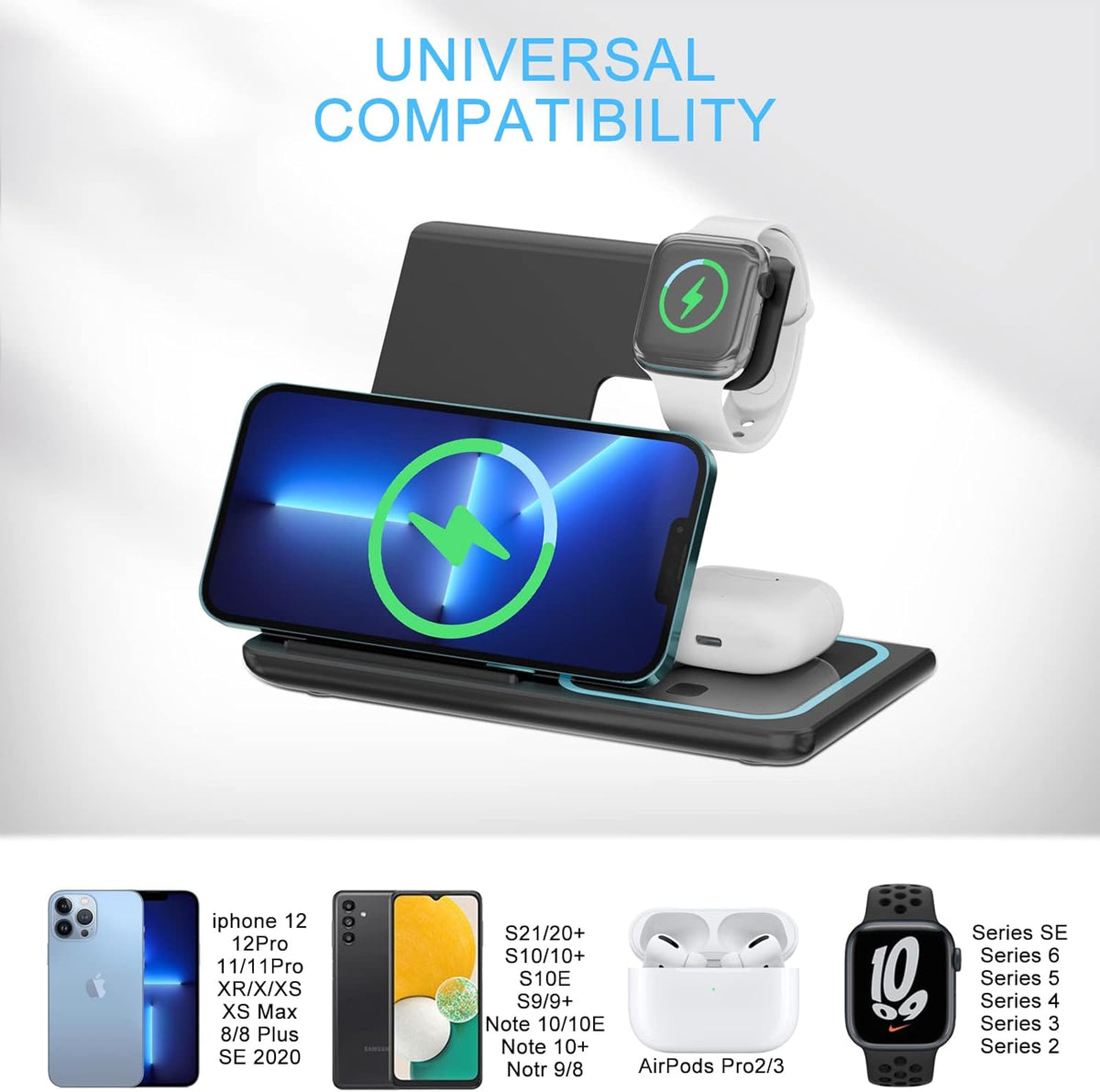 3-in-1 Wireless Charging Station – Phone, Watch & Earbuds
