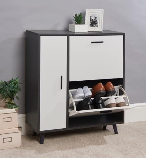 Greenhurst Shoe Storage Cabinet with Side Cupboard – Grey & White
