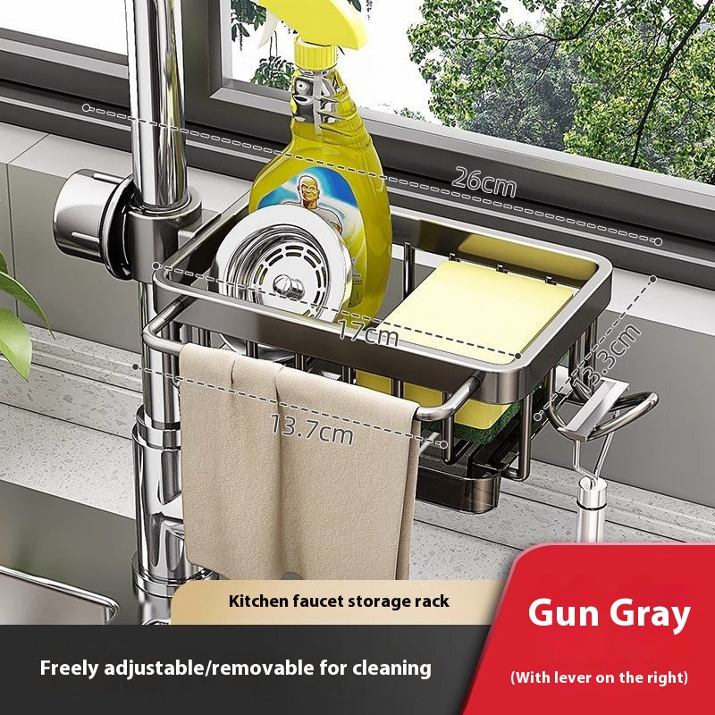 Rotatable Aluminium Sink Faucet Storage Rack - Kitchen Drain Basket Organiser