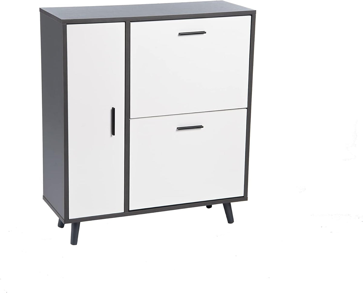 Greenhurst Shoe Storage Cabinet with Side Cupboard – Grey & White