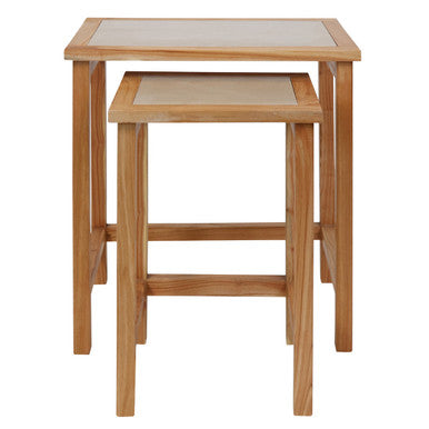 Womad Cream Marble and Wooden Large Set of 2 Side Tables