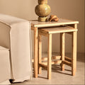 Womad Cream Marble and Wooden Large Set of 2 Side Tables