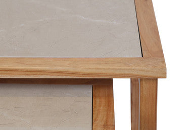 Womad Cream Marble and Wooden Large Set of 2 Side Tables