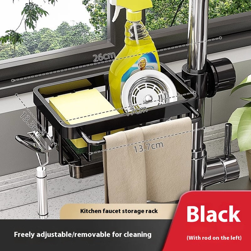 Rotatable Aluminium Sink Faucet Storage Rack - Kitchen Drain Basket Organiser