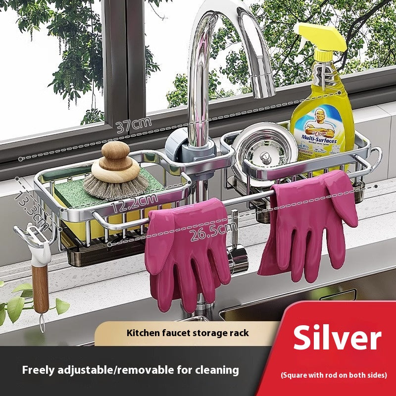Rotatable Aluminium Sink Faucet Storage Rack - Kitchen Drain Basket Organiser