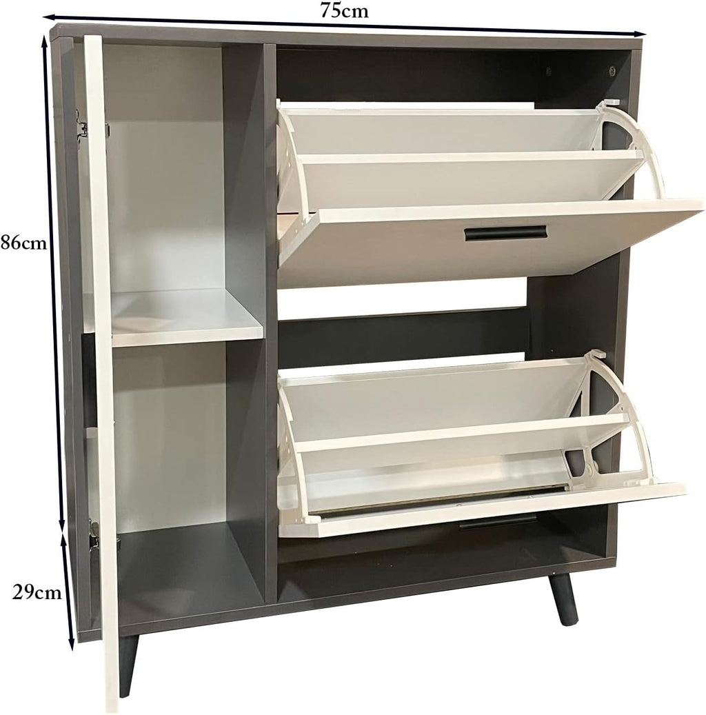 Greenhurst Shoe Storage Cabinet with Side Cupboard – Grey & White