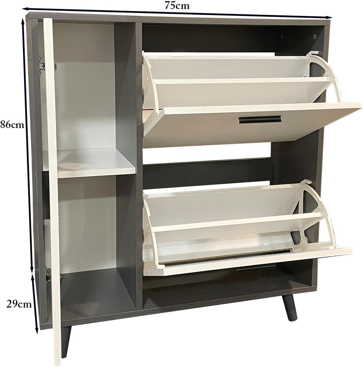 Greenhurst Shoe Storage Cabinet with Side Cupboard – Grey & White