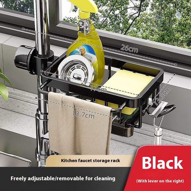 Rotatable Aluminium Sink Faucet Storage Rack - Kitchen Drain Basket Organiser