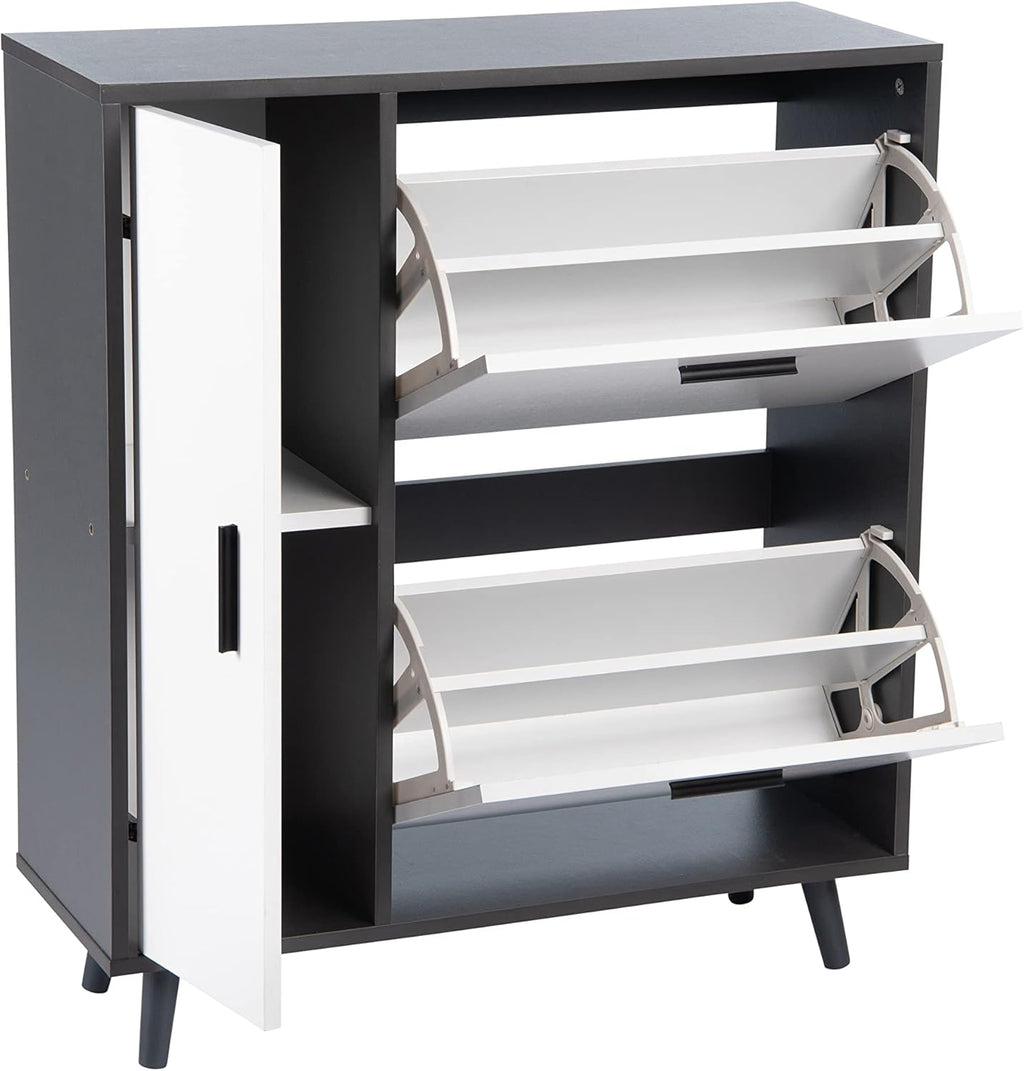 Greenhurst Shoe Storage Cabinet with Side Cupboard – Grey & White