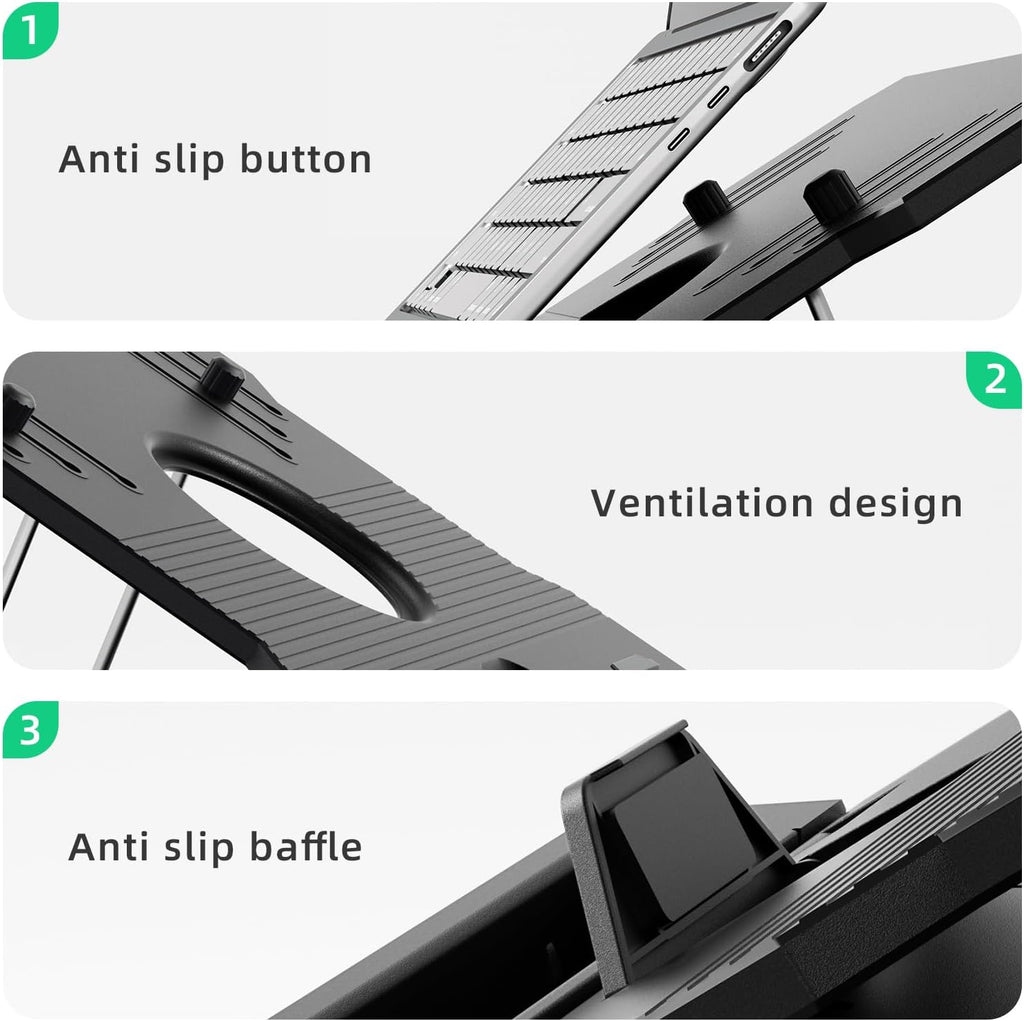 Adjustable Laptop Stand with Phone Holder — Rotating Base, 3-Height Riser, Fits 10–17"