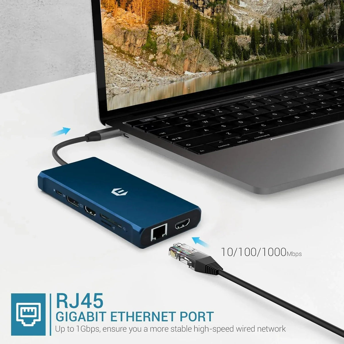 12-in-1 USB-C Docking Station Triple Display HDMI DP VGA GB Ethernet PD Hub Blue