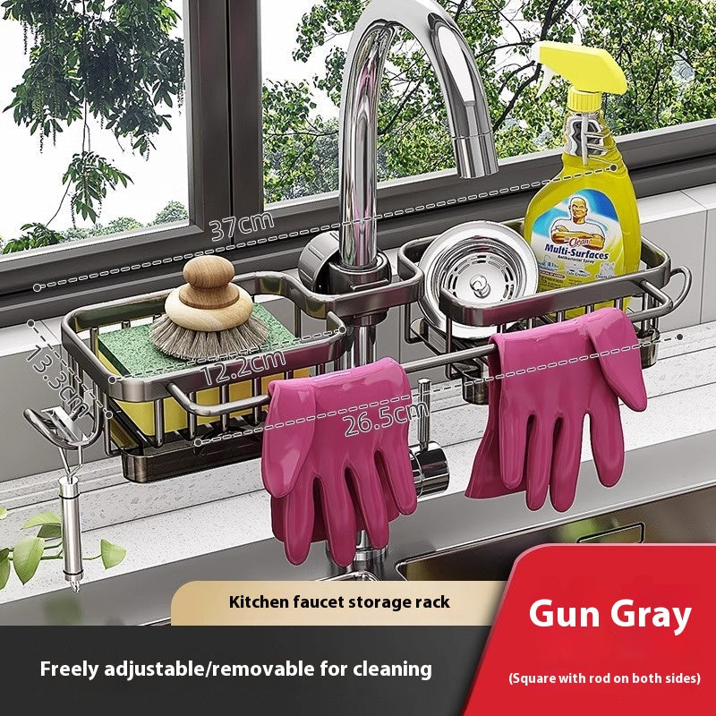 Rotatable Aluminium Sink Faucet Storage Rack - Kitchen Drain Basket Organiser