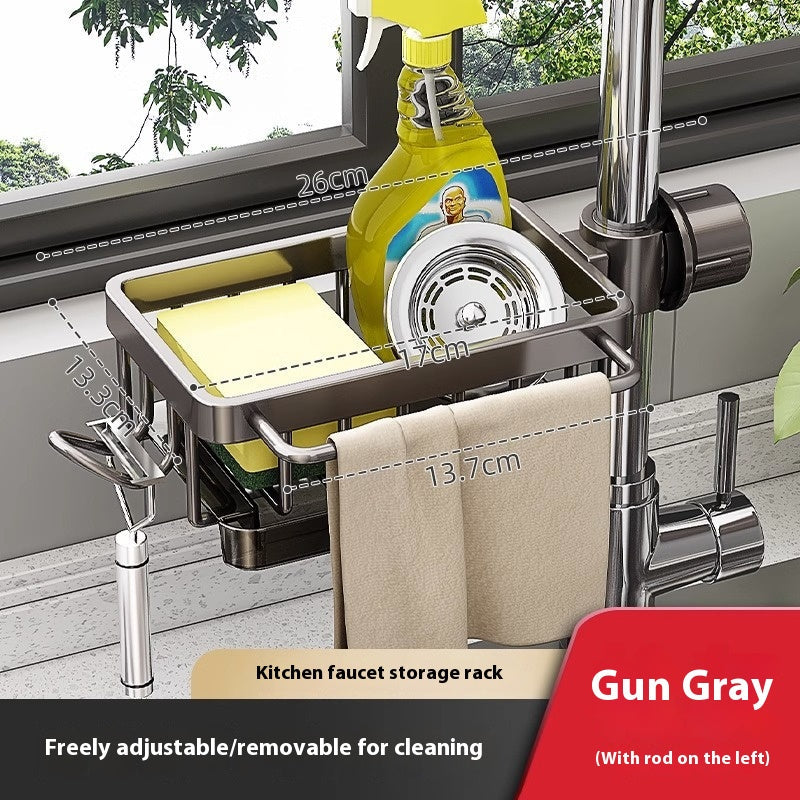 Rotatable Aluminium Sink Faucet Storage Rack - Kitchen Drain Basket Organiser