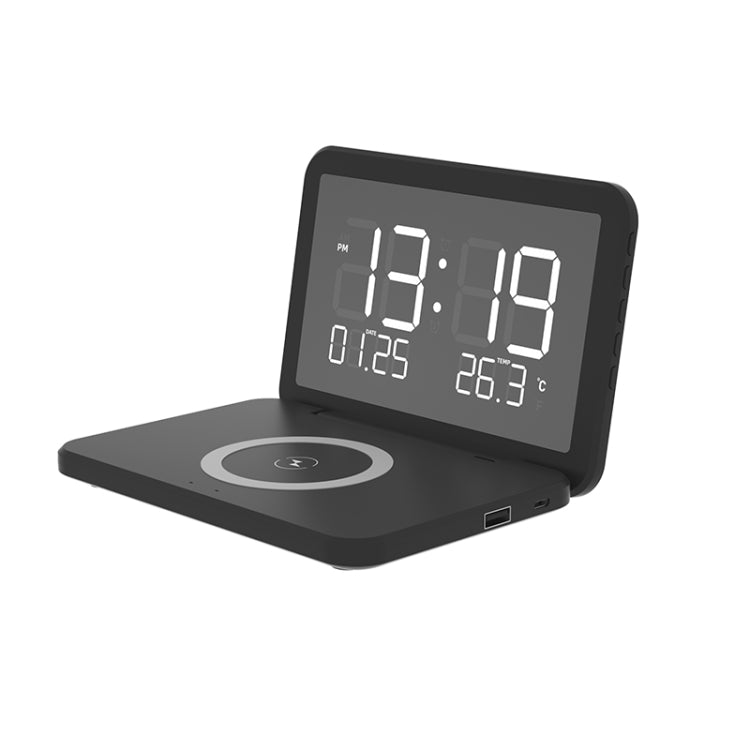 Foldable Wireless Charging Desk Clock with Alarm & Calendar