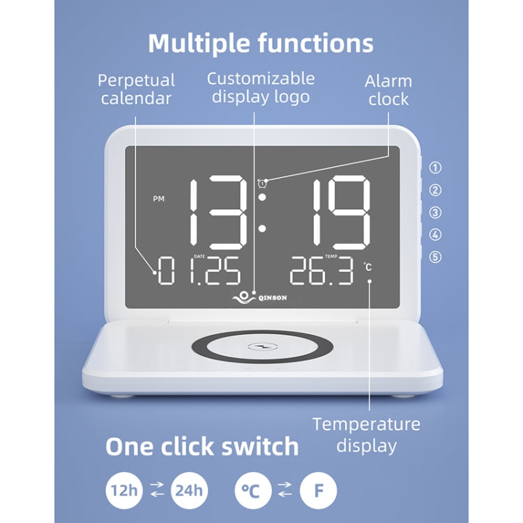 Foldable Wireless Charging Desk Clock with Alarm & Calendar