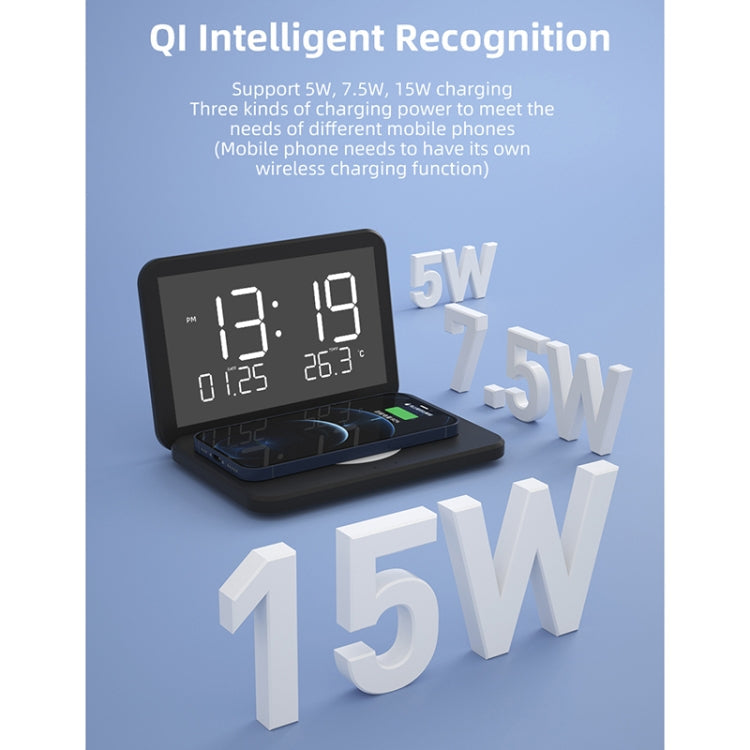 Foldable Wireless Charging Desk Clock with Alarm & Calendar