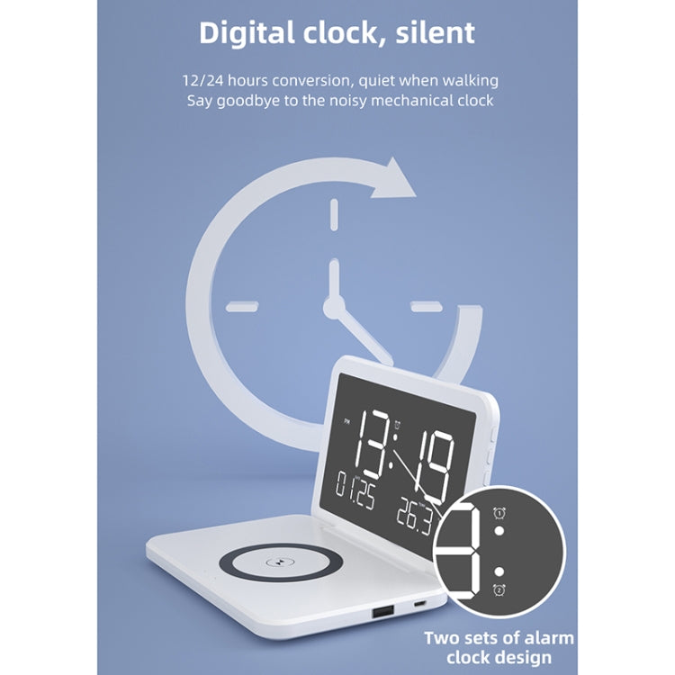 Foldable Wireless Charging Desk Clock with Alarm & Calendar
