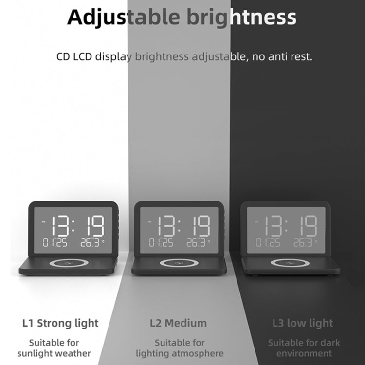 Foldable Wireless Charging Desk Clock with Alarm & Calendar