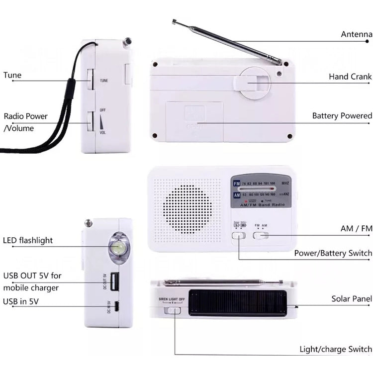 Wind-Up Solar Emergency Radio, Torch & Charger