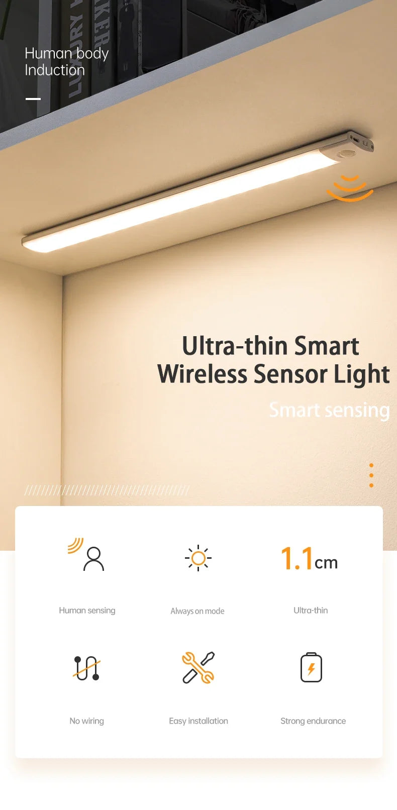 Rechargeable Motion-Sensor LED Cabinet Light – USB-C