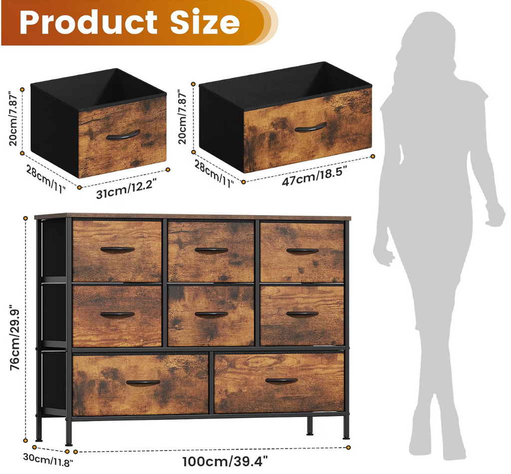 Industrial 8-Drawer Storage Chest – Rustic Brown