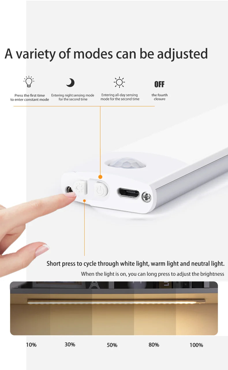 Rechargeable Motion-Sensor LED Cabinet Light – USB-C