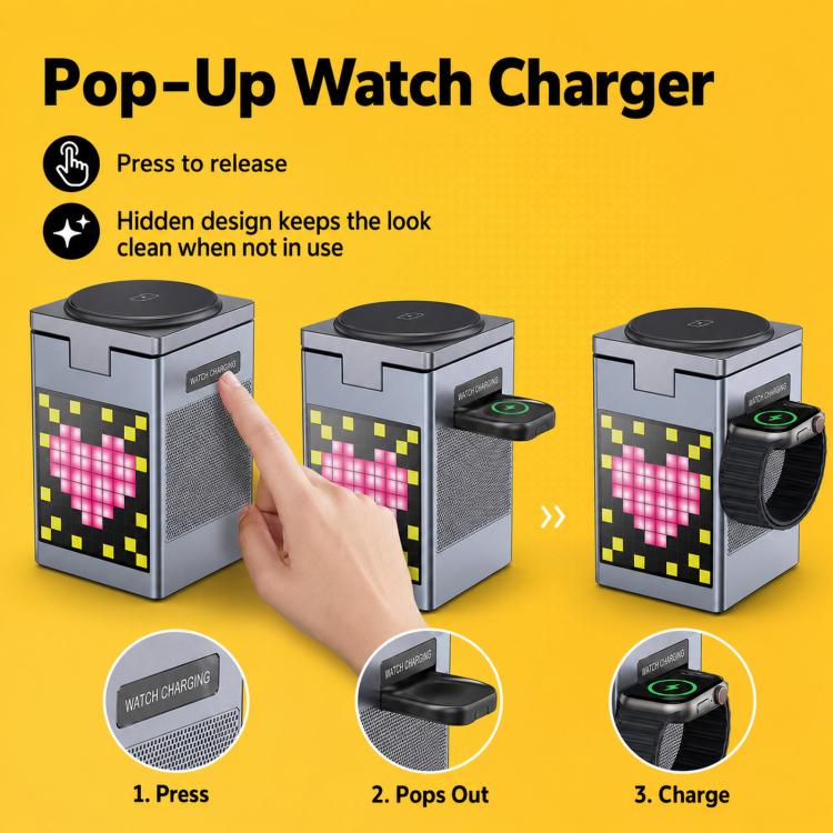 6-in-1 Pixel Art Wireless Charging Station & Bluetooth Speaker