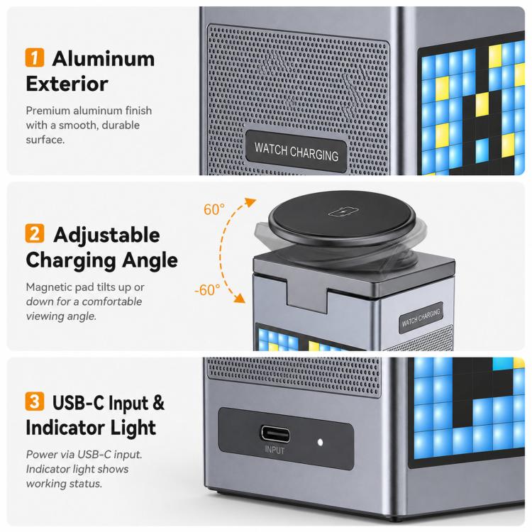 6-in-1 Pixel Art Wireless Charging Station & Bluetooth Speaker