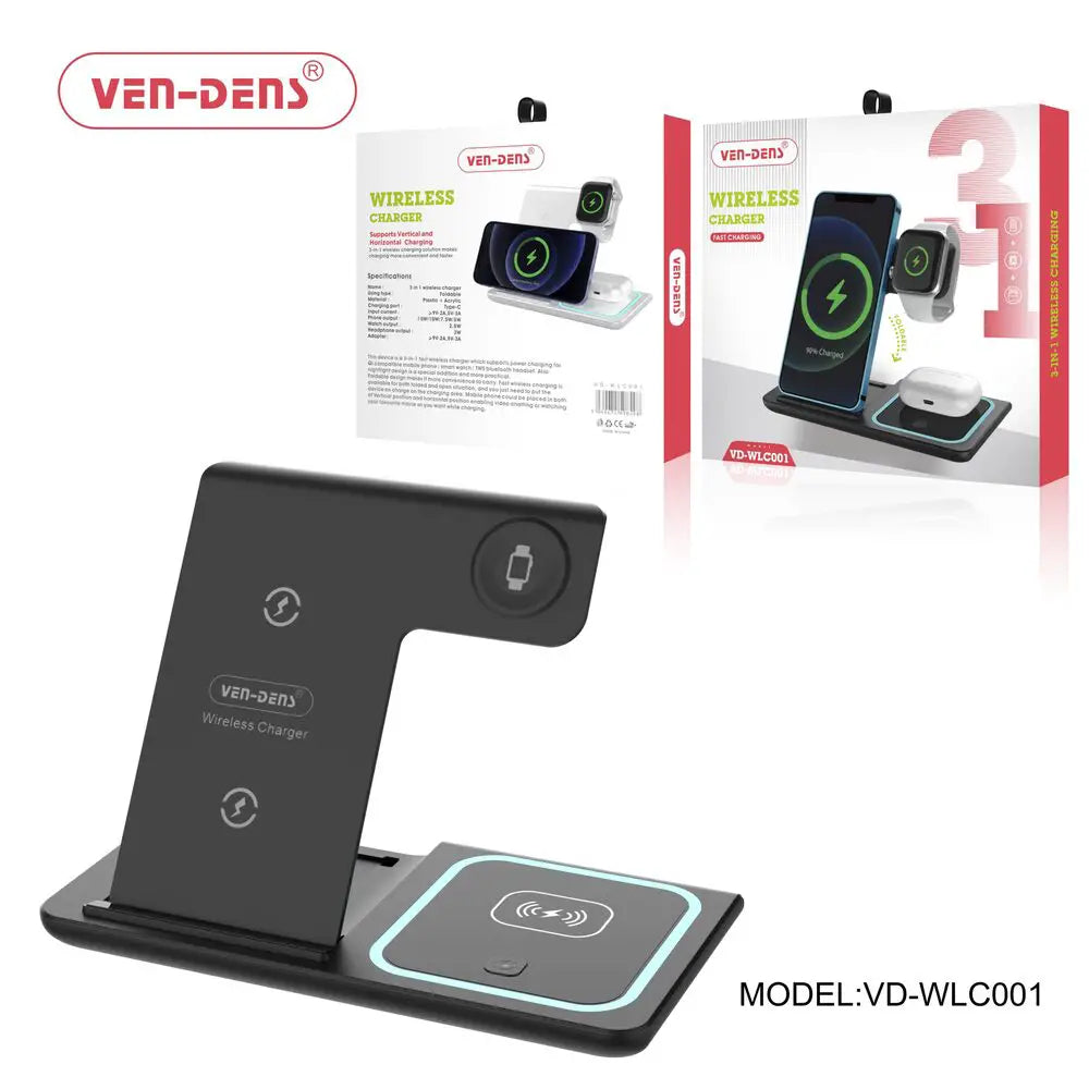 3-in-1 Wireless Charging Station – Phone, Watch & Earbuds