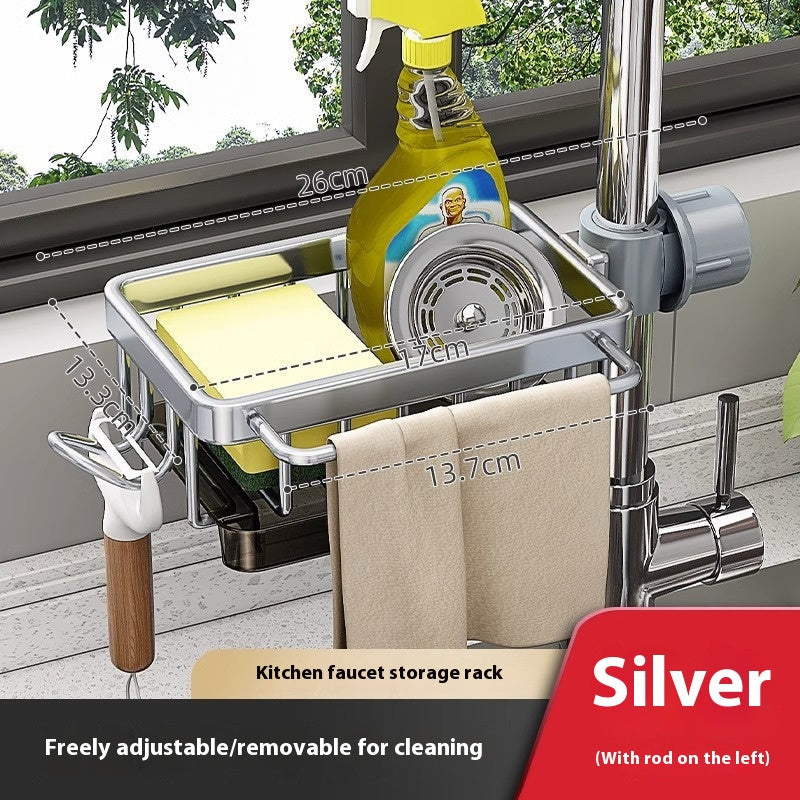 Rotatable Aluminium Sink Faucet Storage Rack - Kitchen Drain Basket Organiser