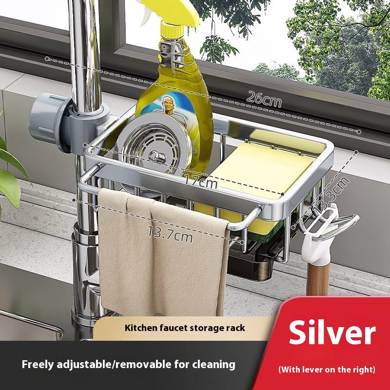 Rotatable Aluminium Sink Faucet Storage Rack - Kitchen Drain Basket Organiser