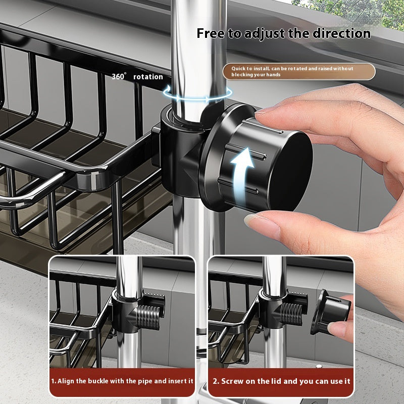Rotatable Aluminium Sink Faucet Storage Rack - Kitchen Drain Basket Organiser