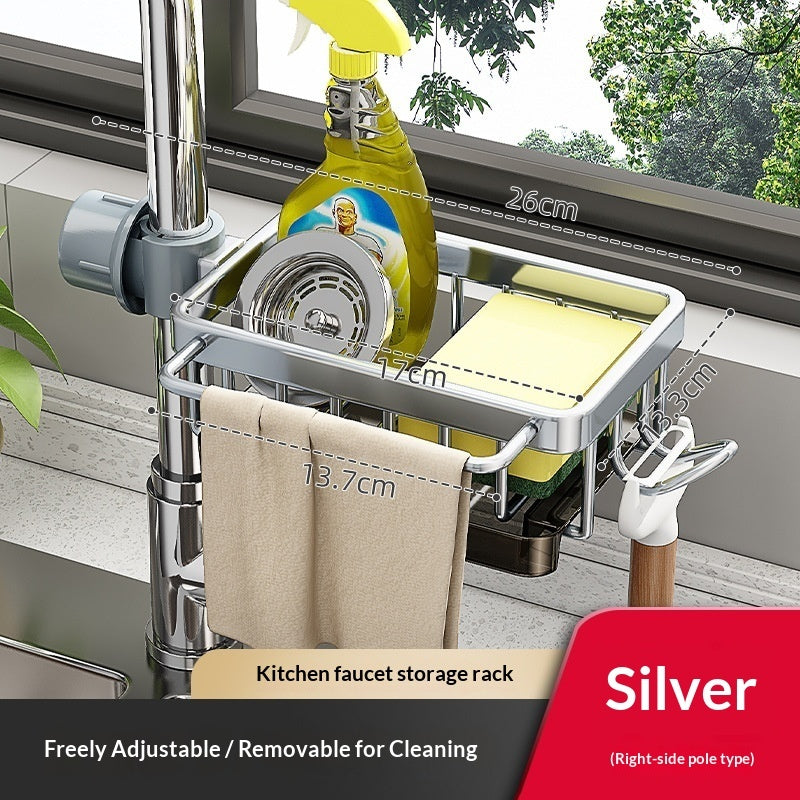 Rotatable Aluminium Sink Faucet Storage Rack - Kitchen Drain Basket Organiser