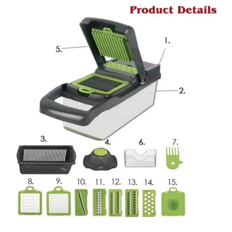 Multifunction 15-in-1 Vegetable Chopper | All-in-One Kitchen Tool with Peeler, Cutter, Slicer & Dicer for Fruits & Vegetables