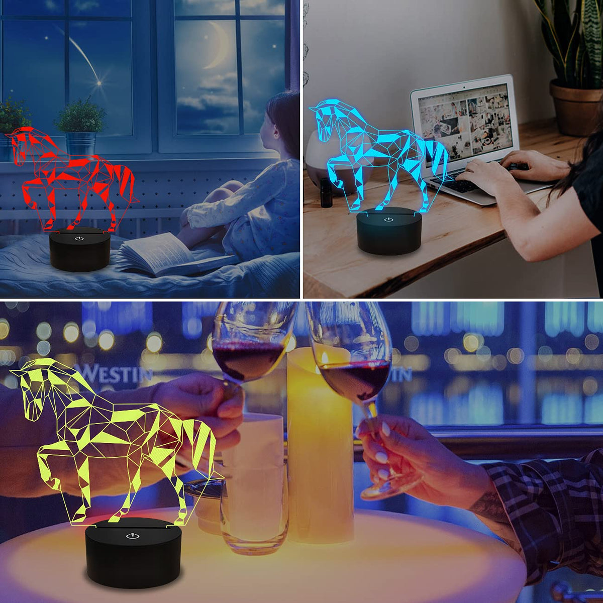 FULLOSUN Horse Illusion 3D Night Light – 16 Colors, Remote Control, Kid-Safe Bedside Lamp