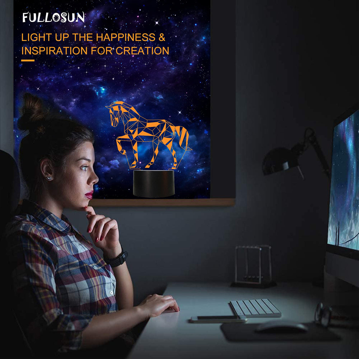 FULLOSUN Horse Illusion 3D Night Light – 16 Colors, Remote Control, Kid-Safe Bedside Lamp