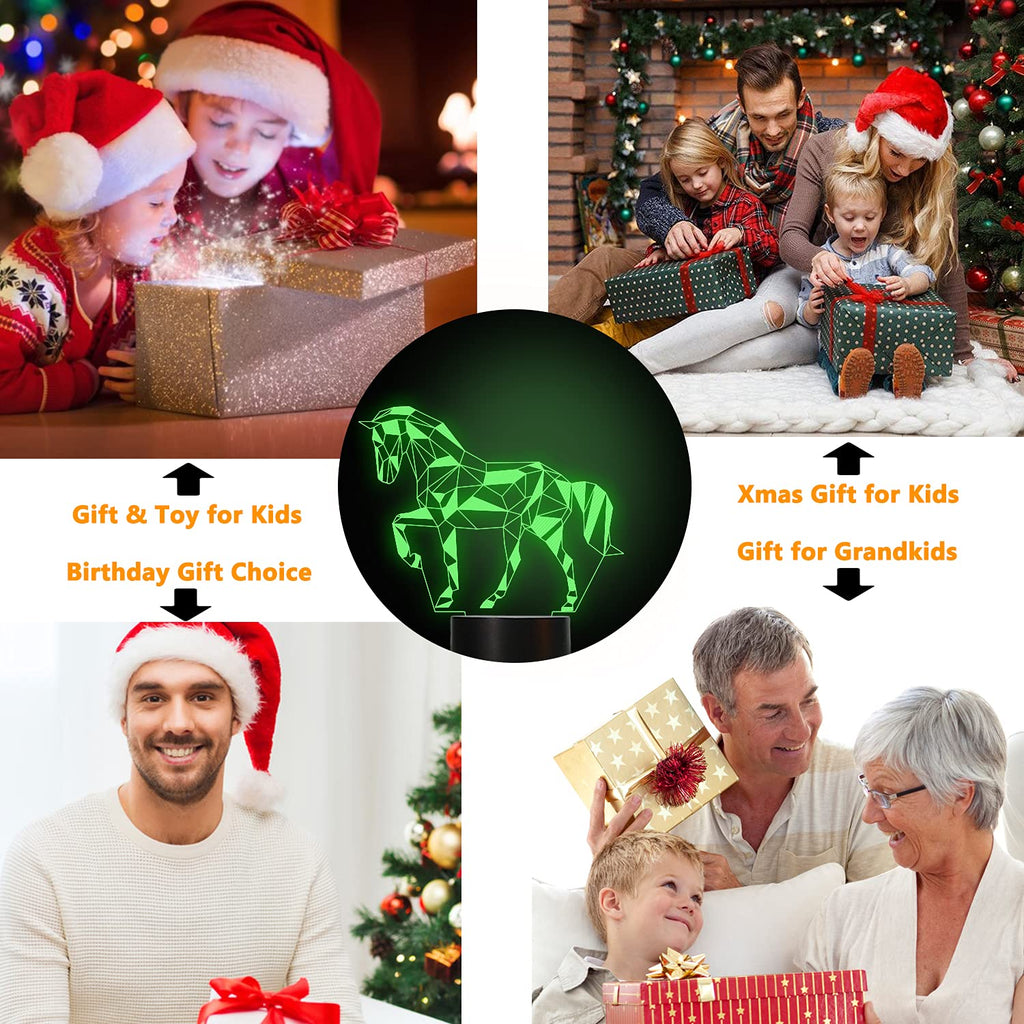 FULLOSUN Horse Illusion 3D Night Light – 16 Colors, Remote Control, Kid-Safe Bedside Lamp