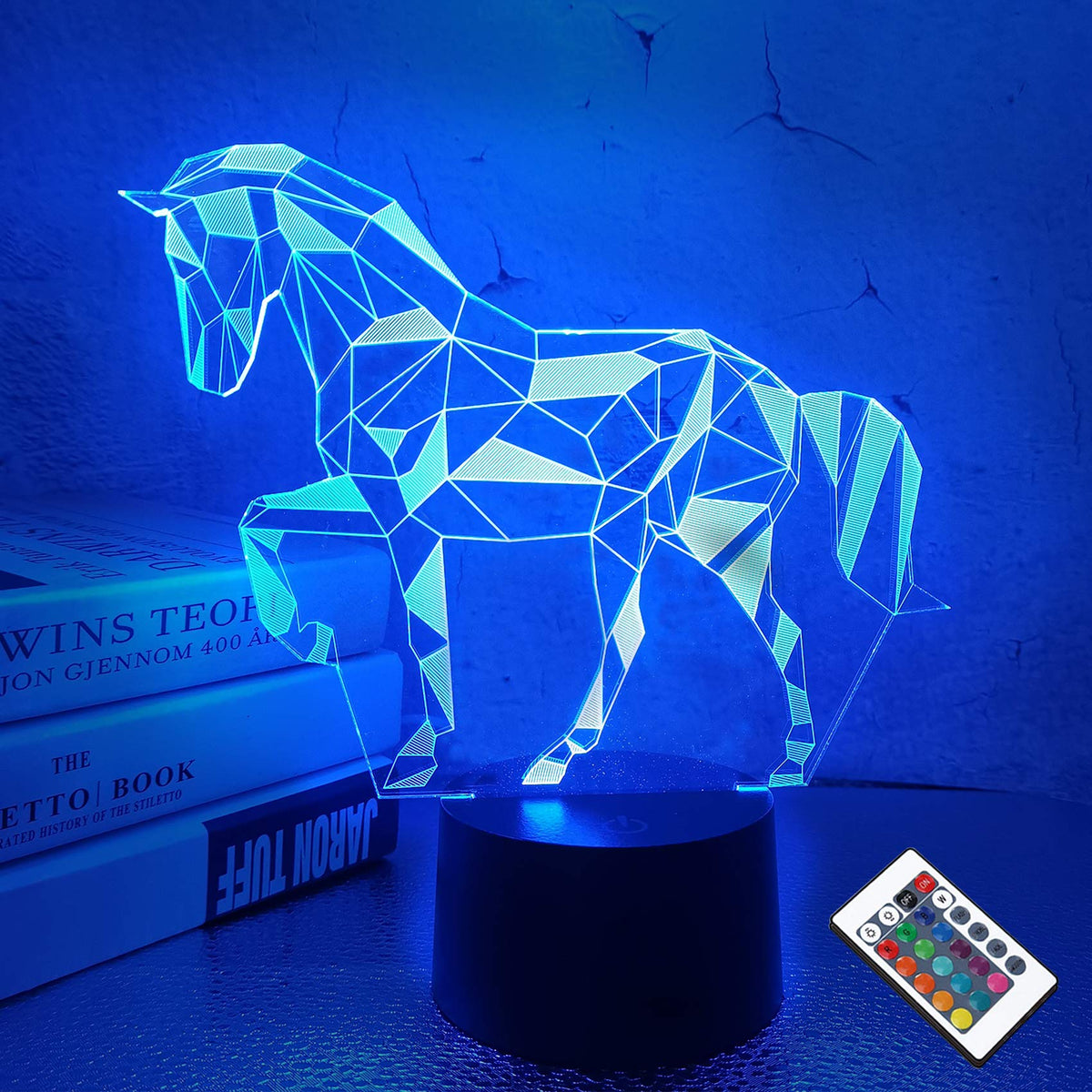 FULLOSUN Horse Illusion 3D Night Light – 16 Colors, Remote Control, Kid-Safe Bedside Lamp