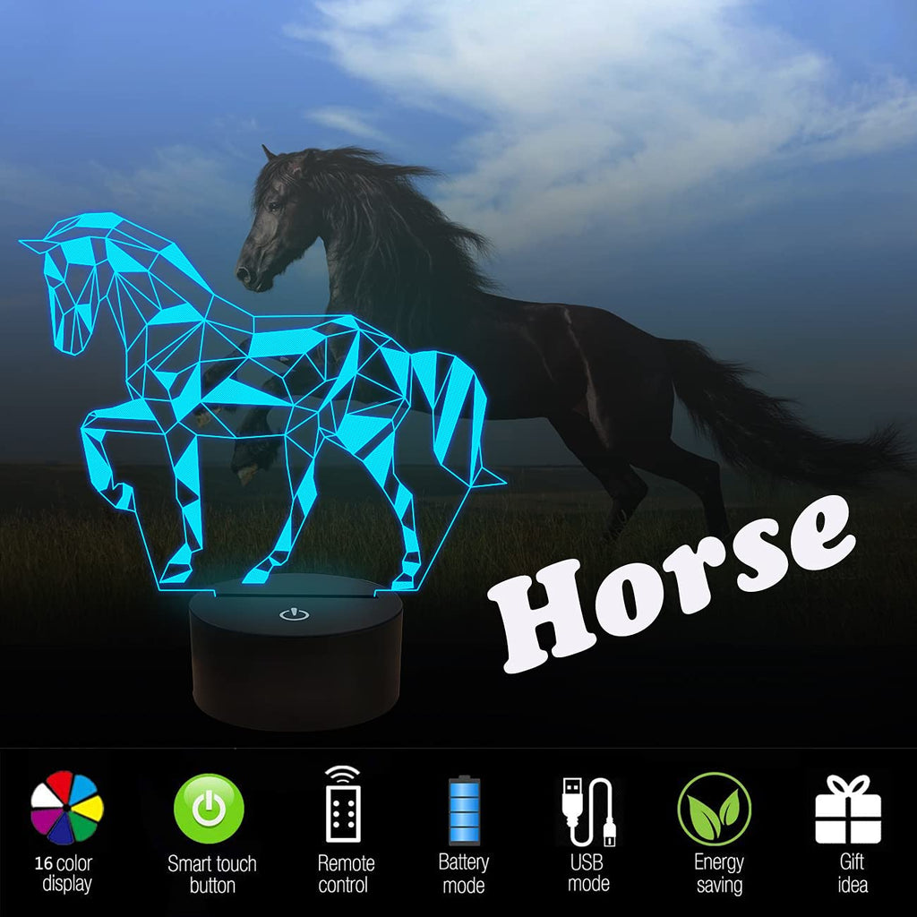 FULLOSUN Horse Illusion 3D Night Light – 16 Colors, Remote Control, Kid-Safe Bedside Lamp