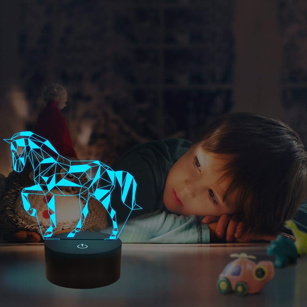 FULLOSUN Horse Illusion 3D Night Light – 16 Colors, Remote Control, Kid-Safe Bedside Lamp