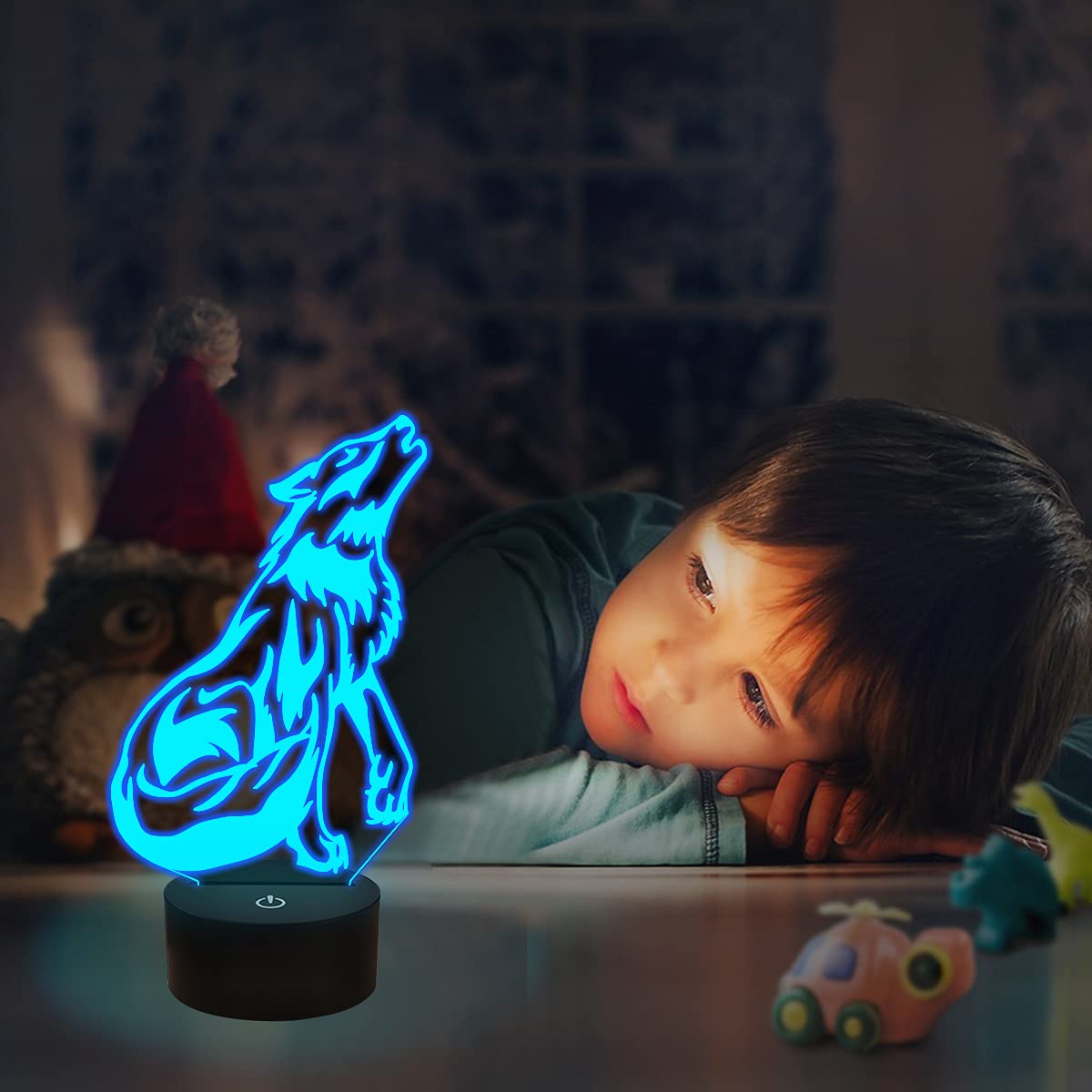 FULLOSUN Wolf 3D Night Light – Optical Illusion Lamp for Kids, Remote, 16 Colors