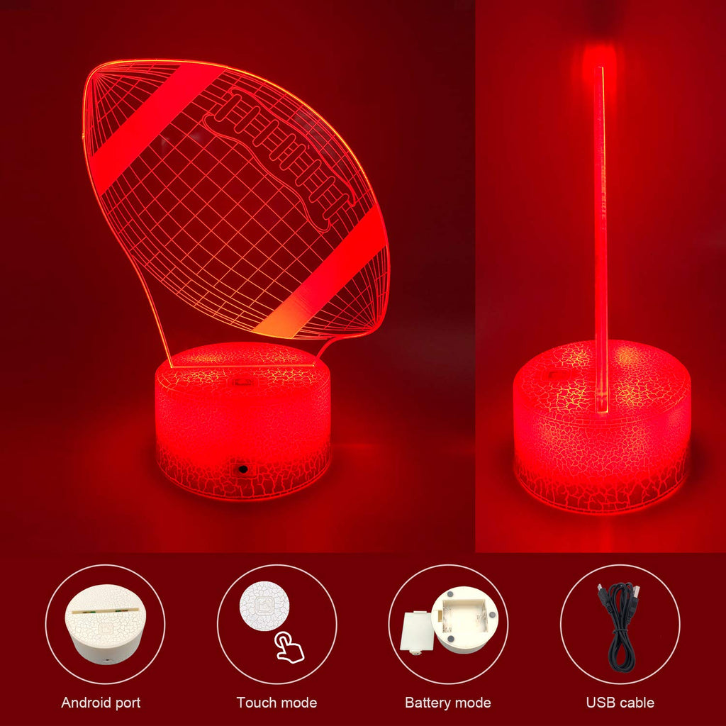Good King Football Night Light for Kids — 3D Illusion Lamp, 7-Color LED Nightlight with USB Power, Touch & Remote